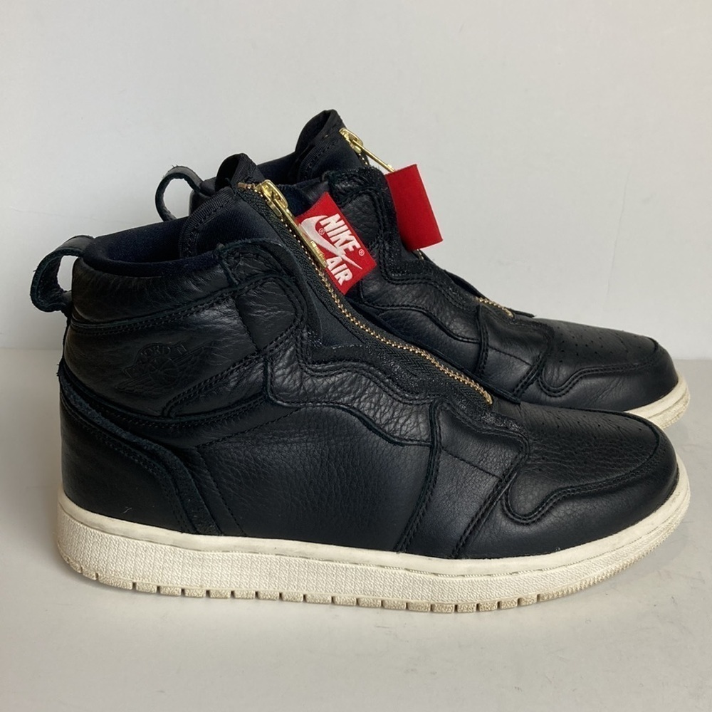 Air Jordan 1 Retro High Zip Black Sail Leather Gold Women’s 7.5 Punk Streetwear - Picture 9 of 16